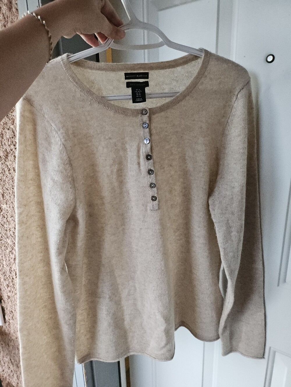 Cream Henley Button-Front Sweater
